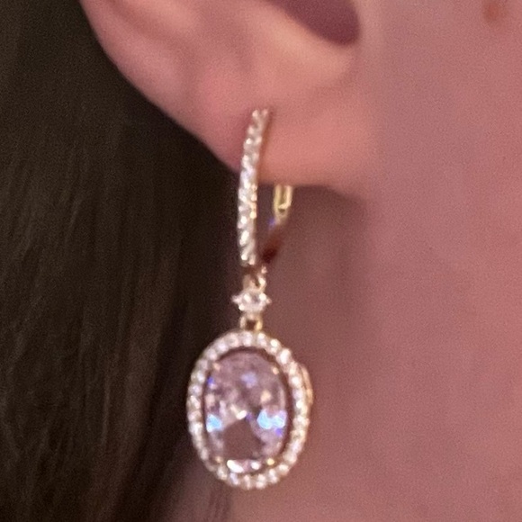 Gold Diamond Drop Earrings - Picture 2 of 5